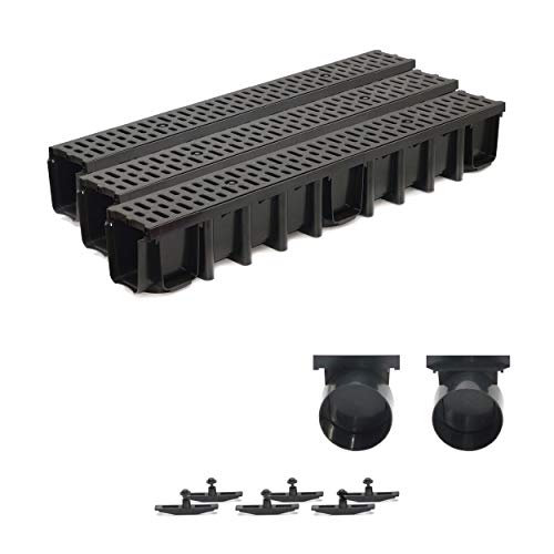 3m Entwässerungsrinne Terrassenrinne, System A15 148mm Stegrost Kunststoff, schwarz-classic, komplett SET von ZMMMAXPOL