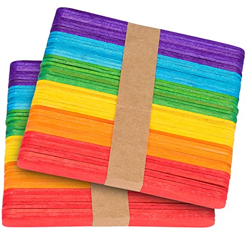 ZOENHOU 100 Stück 15,2 cm farbige Eis am Stiel, natürliche Holzstäbe, farbige Holz-Bastelstäbe, Regenbogen-Popsicle Sticks, Jumbo für DIY-Handwerk, Modellbau, Kunstbedarf von ZOENHOU