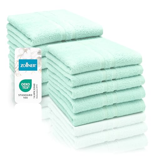 ZOLLNER 10er Set Handtücher, kleine Duschtücher, 50x100 cm, Baumwolle, Mint von ZOLLNER