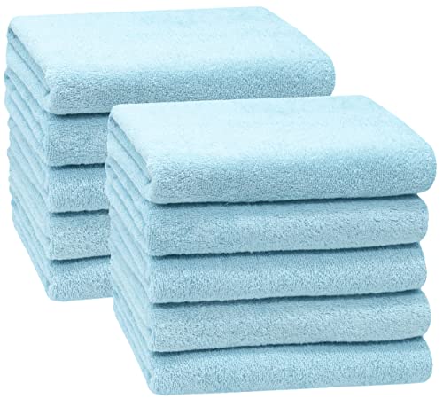 ZOLLNER 10er Set Handtücher in 50x100 cm - saugstarke und weiche Duschtücher in hellblau - mit praktischem Aufhänger - waschbar bis 60°C - Baumwolle - Hotelqualität von ZOLLNER