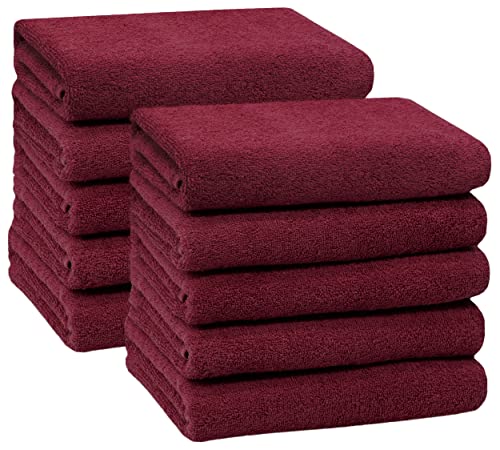 ZOLLNER 10er Set Handtücher in 50x100 cm - saugstarke und weiche Duschtücher in weinrot - mit praktischem Aufhänger - waschbar bis 60°C - Baumwolle - Hotelqualität von ZOLLNER