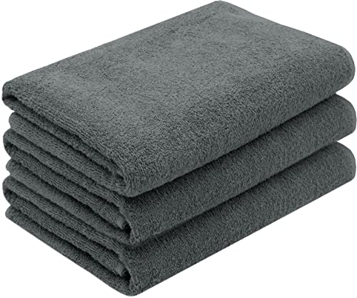 ZOLLNER 3er Set Duschtücher in 70x140 cm - besonders weiche und saugstarke Handtücher in dunkelgrau - mit praktischem Aufhänger - waschbar bis 95°C - Baumwolle - Hotelqualität von ZOLLNER