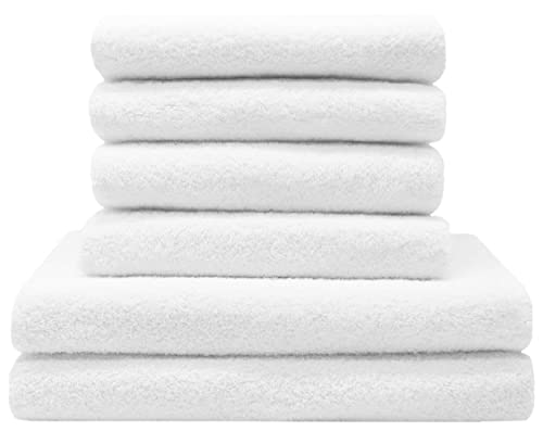 ZOLLNER Handtuch Set aus 4 Handtücher 50x100 cm & 2 Duschtücher 70x140 cm - saugstarke und weiche Tücher in weiß - mit praktischem Aufhänger - waschbar bis 95°C - Baumwolle - Hotelqualität von ZOLLNER
