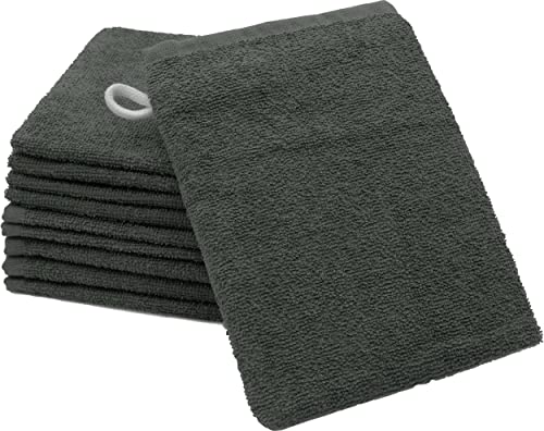 ZOLLNER 10er Set Waschhandschuhe in 16x21 cm - saugstarke und weiche Waschlappen in dunkelgrau - mit praktischem Aufhänger - waschbar bis 60°C - Baumwolle - Hotelqualität von ZOLLNER