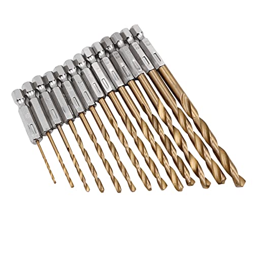 ZONADAH HSS-Bohrer mit 1/4-Zoll-Sechskantschaft, 13 Stück im Set Titanbeschichtete Bohrer, 1,5 mm-6,5 mm, Schnellwechselstahl für Holzbearbeitung, Kunststoff, PVC, Karton von ZONADAH