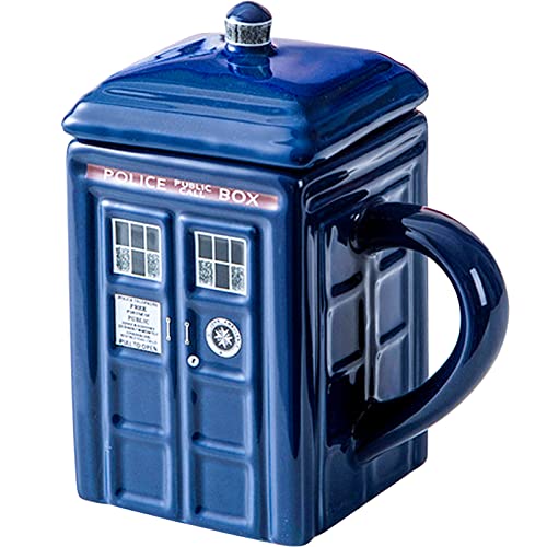 Doctor Who Tasse Tardis mit Deckel,Lustige Neuheit Kaffeetasse, Keramikbecher Milchbecher Thermoskanne Wasserflasche Teetassen Gift von ZONSUSE