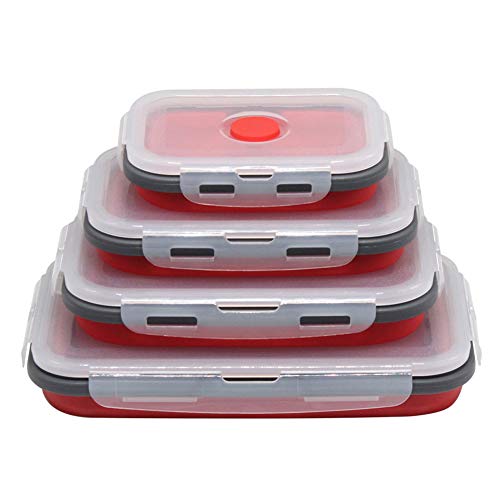 ZOOENIE Silikon Faltbare Frischhaltedosen 4 Stück, zusammenklappbar Frischhaltedosen Lunchbox/Bento, für Lebensmittel Aufbewahren, Einfrieren und Erwärmen, mikrowellen, spülmaschinen (Rot) von ZOOENIE