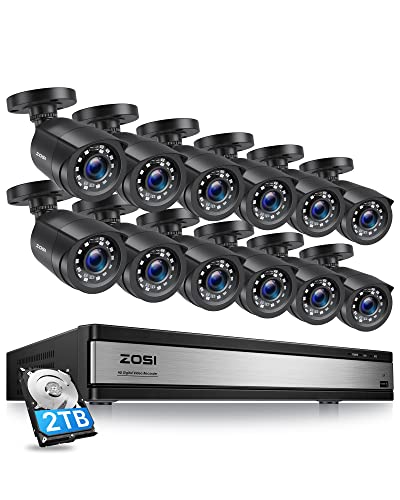 ZOSI 1080P Aussen Überwachungskamera Set, 16CH DVR mit 12x 2MP Sicherheitskamera 2TB Festplatte, Bewegungserkennung und Sofortalarm, Fernzugriff von ZOSI