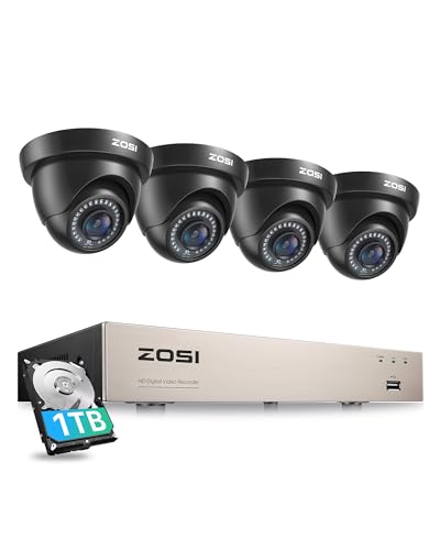 ZOSI 1080P HD CCTV Videoüberwachung System 8CH H.265+ DVR Recorder mit 4X 2MP Dome Überwachungskamera Set für Innen und Außen, 1TB Festplatte, 24M IR Nachtsicht von ZOSI