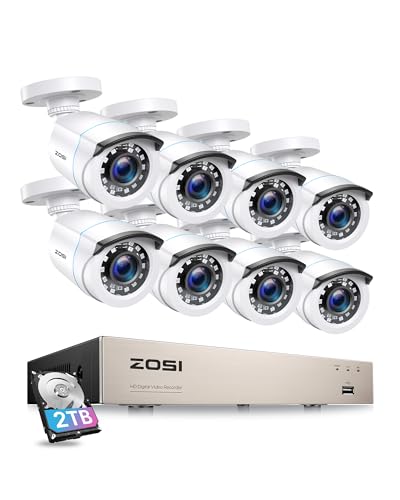 ZOSI 1080P Video Überwachungskamera Aussen Set mit 2TB Festplatte, 8CH 1080P DVR Recorder Plus 8 Außen 2MP Kamera Überwachung mit Kabel für Haus Sicherheitssystem, 24M IR Nachtsicht von ZOSI