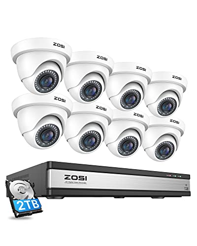 ZOSI 16CH 1080P Überwachungskamera Set Aussen, 2TB DVR mit 8X 2MP Überwachungskamera, Bewegungserkennung Alarm, IR Nachtsicht, Wasserdicht von ZOSI