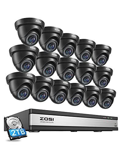 ZOSI 16CH 1080P Überwachungskamera Set mit 2TB HDD DVR und 16X 2MP Dome Kamera Überwachung Außen System, 24m IR Nachtsicht, Bewegung Alarm von ZOSI