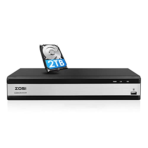 ZOSI 16CH 1080p DVR Video Recorder mit 2TB Festplatte, Hybrid 4in1 AHD CVI TVI CVBS H.265+ 2MP Receiver, AI Personen- und Fahrzeugerkennung, App E-Mail Warnung von ZOSI