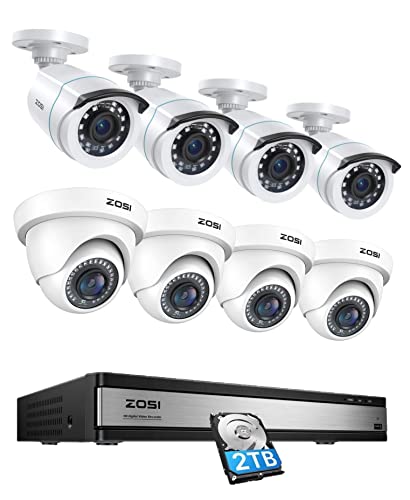 ZOSI 16CH Überwachungskamera Set, 8 1080P Dome + Bullet Kamera Überwachung Aussen System mit 2TB HDD DVR, Bewegung Alarm, IP66 Wasserdicht von ZOSI