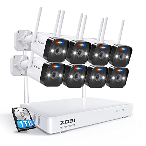 ZOSI 2K WLAN Überwachungskamera Set Aussen mit 1TB Festplatte, 8X 3MP WiFi IP Kameras, KI Personenerkennung, Zwei-Wege-Audio, Weißlicht und Sirene Alarm, C188 von ZOSI