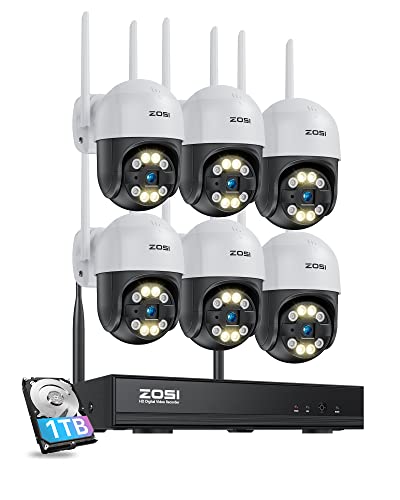 ZOSI 3MP Überwachungskamera Set WLAN Aussen, 6X Pan Tilt Dome Kamera 355°/140° Schwenkbar, 8CH 1TB HDD NVR, 2-Wege-Audio, Personenerkennung, Spotlight Alarm von ZOSI