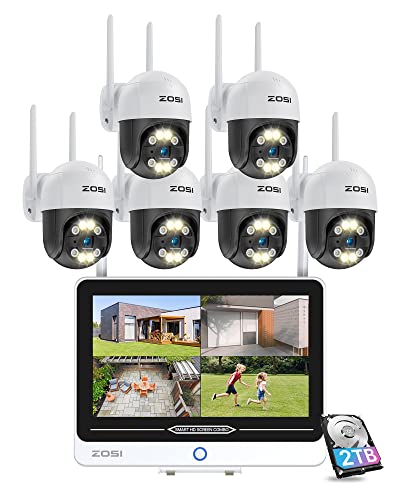 ZOSI 2K NVR Kit PT Überwachungskamera, WiFi, 30,8 cm (12,5 Zoll), 2 TB Monitor + 3 MP kabellose Außenkamera, Personenerkennung, bidirektionales Audio, Alarm mit Ton und Licht, Nachtsicht Farbe von ZOSI