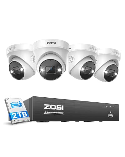 ZOSI 4K PoE Überwachungskamera Set Außen, 2TB HDD NVR Videoüberwachung System auf 16CH erweiterbar, 4X 8MP PoE IP Kameras, Personenerkennung, C225 von ZOSI
