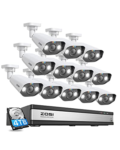 ZOSI 4K PoE Überwachungskamera Set Aussen mit 2 Wege Audio, 12x 8MP PoE IP Kamera Überwachung und 16CH 4K 4TB HDD NVR, Personenerkennung, Spotlight Alarm, Farbnachtsicht von ZOSI