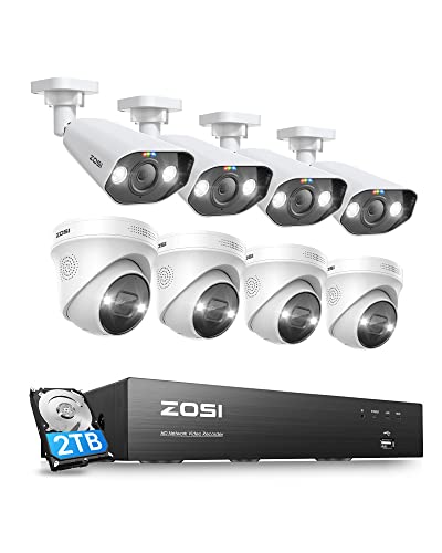 ZOSI 4K Überwachungskamera Set Aussen, 8X 8MP IP PoE Dome & Bullet Kamera und 8CH 2TB HDD NVR für 24/7 Aufzeichnung, 2-Wege Audio, Personenerkennung, Spotlight Alarm, Farb Nachtsicht von ZOSI