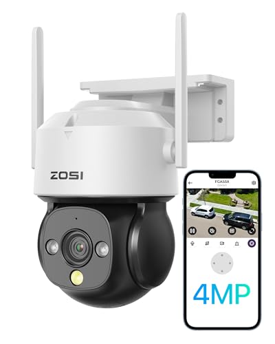 ZOSI 4MP WLAN Überwachungskamera Aussen, Pan/Tilt WiFi Dome Kamera mit Plug-in Strom, 360°/140° Schwenkbar, KI Personen-/Fahrzeugerkennung, C290 von ZOSI