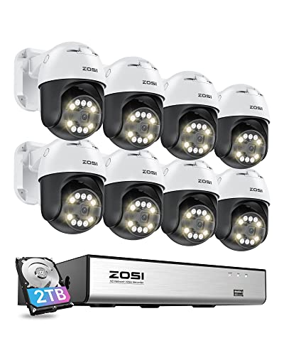ZOSI 5MP PoE Überwachungskamera Set Aussen, 8X 355°/140° Schwenkbar IP Dome Kamera und 8CH 5MP PoE NVR mit 2TB HDD, 2-Wege-Audio, Ton- und Lichtalarm von ZOSI