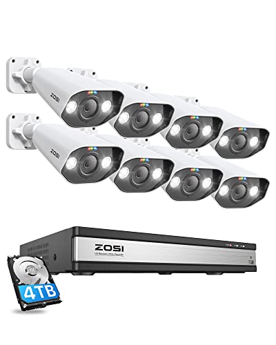 ZOSI 5MP Überwachungskamera Aussen Set, 16CH 4TB HDD NVR und 8X 5MP PoE IP Outdoor Kamera für 24/7 Aufzeichnung, 2 Wege Audio, AI Erkennung, Spotlight und Ton Alarm von ZOSI