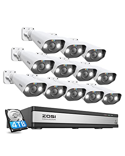 ZOSI 5MP Überwachungskamera Set, 12X 5MP PoE IP Outdoor Kamera mit 16CH 4TB PoE NVR, 2-Wege- Audio, Farbnachtsicht, Personenerkennung, Spotlight Alarm von ZOSI