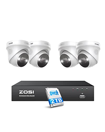 ZOSI 5MP Überwachungskamera Set, 8CH 4K 2TB HDD NVR mit 4X 5MP PoE IP Kamera Videoüberwachung Set, Personen- und Fahrzeugerkennung, Spotlight Alarm von ZOSI