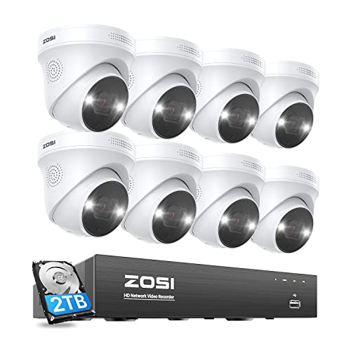 ZOSI 5MP Überwachungskamera Set Aussen, 8CH 4K 2TB HDD NVR mit 8X 5MP PoE IP Kamera Videoüberwachung Set, Personen- und Fahrzeugerkennung, Spotlight Alarm von ZOSI