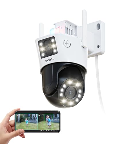 ZOSI 8MP Pan/Tilt WLAN Überwachungskamera Aussen mit Dual-Objektiv (4MP+4MP), 2.4GHz WiFi Kamera, 8X Hybrid-Zoom, KI Erkennung, Plug-in Strom, C298 von ZOSI