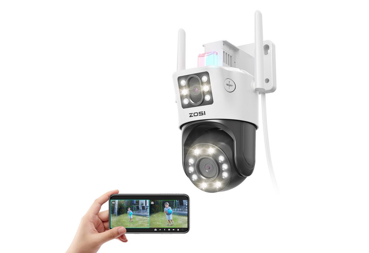 ZOSI C298 4MP, Unterstützt ZOSI Smart( Android/IOS) Überwachungskamera (Innenbereich, Außenbereich, Set, 1-tlg., Innovative Personenverfolgung, Dual-Objektiv, Dual-Ansicht) von ZOSI