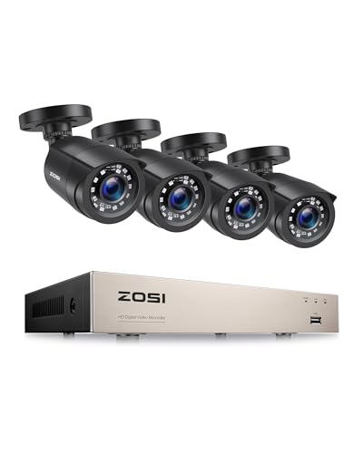 ZOSI CCTV Kabelgebunden 1080P Überwachungskamera Set 8CH 4-in-1 HDMI DVR mit 4 Außen 2.0MP 1080P Video Überwachungskamera System 20M IR Nachtsicht von ZOSI