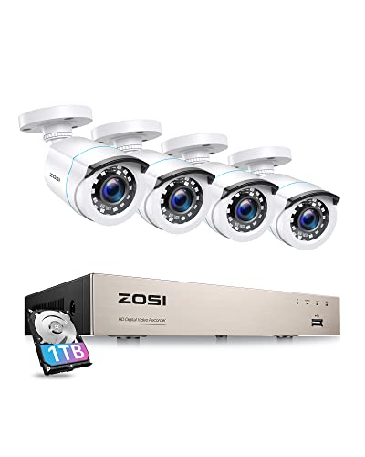 ZOSI 1080P Aussen Überwachungskamera Set mit Kabel, 8CH 1TB HDD DVR mit 4X 2MP Outdoor Bullet Kamera Überwachung CCTV System Kabelgebunden, Bewegungserkennung, 24/7 Videoaufzeichnung von ZOSI