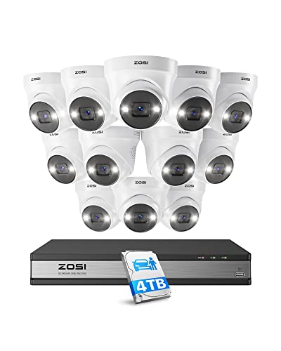 ZOSI PoE Überwachungskamera Set Aussen, 12X 5MP PoE Dome Kamera Überwachung mit 2 Wege Audio, 16CH 4K NVR mit 4TB HDD, Personenerkennung, Farb Nachtsicht von ZOSI