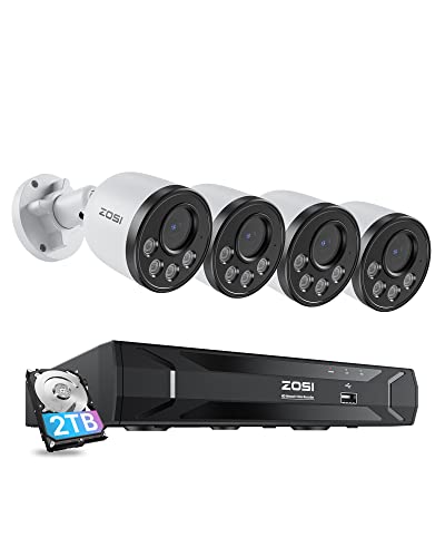 ZOSI PoE Überwachungskamera Set, 8CH 5MP NVR mit 2TB HDD, 4X 4MP PoE Kamera Überwachung Aussen Set mit Audio, Personenerkennung, 100ft Nachtsicht, C180 von ZOSI