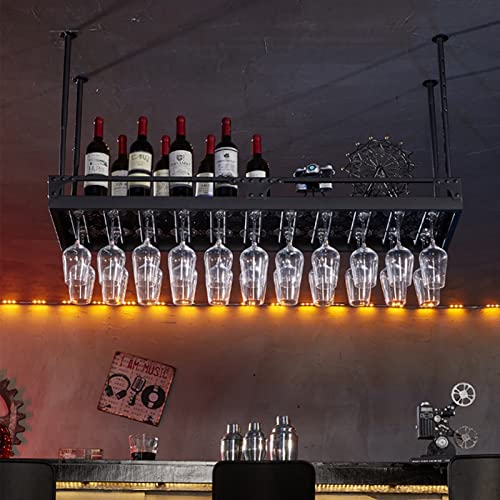 ZOUTYI Weinregal | Deckendekorhalter | Hängendes Aufbewahrungsregal für Weinflaschen und Stielgläser aus Glas für Zuhause, Küche, Bar | Schwimmende Organizer-Regale aus schwarzem Metall (Größe: 80 von ZOUTYI