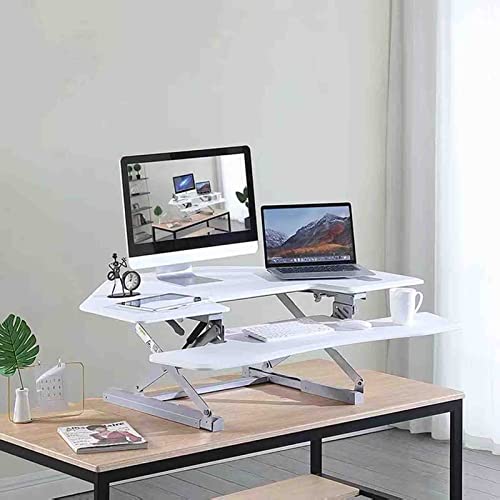 ZOUXYDM 46-Zoll-Schreibtischkonverter, höhenverstellbarer Riser, Sitz- und Ständer, Dual-Monitor, Laptop-Workstation-Tablett, kompaktes Tierzubehör (weiß) von ZOUXYDM