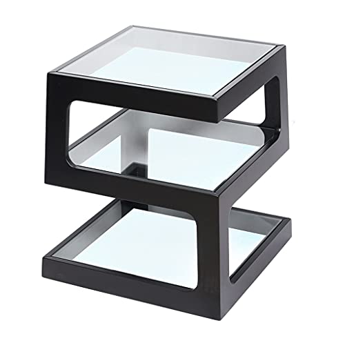 ZOUXYDM Quadratischer Beistelltisch, quadratischer Kleiner Teetisch, Glas, Massivholz, Sofa, Ecktisch, doppelschichtiger quadratischer Tisch (Farbe: Weiß) (Schwarz) von ZOUXYDM