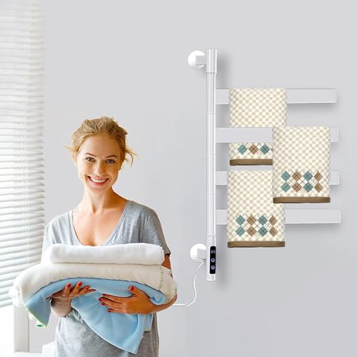Elektrischer badheizkörper handtuchhalter wandmontage Edelstahl handtuchtrockner elektrisch mit Thermostat handtuchwärmer elektrisch schwenkbarv 180°, für Bad,Küche (Weiß) von ZOYI