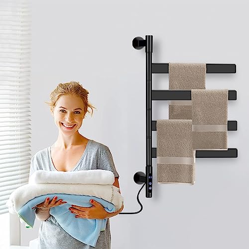 ZOYI Elektrischer badheizkörper handtuchhalter wandmontage Edelstahl handtuchtrockner elektrisch mit Thermostat handtuchwärmer elektrisch schwenkbarv 180°, für Bad,Küche,Schwarz von ZOYI