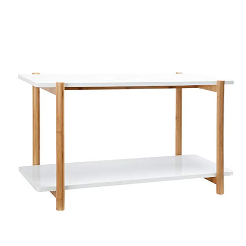 Konsolentisch Sofatisch Bücherregal Standregal aus Bambus Holz mit 3 ablagen für Büro Wohnzimmer (Weiss, 80x36,5x44cm) von ZRI Bamboo