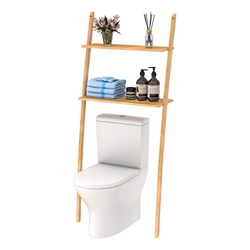 Toilettenregal Waschmaschinenregal platzsparendes Badregal aus Bambus, Bad WC Regal Lagerregal mit 2 Ablagen -173x66x25 cm von ZRI Bamboo