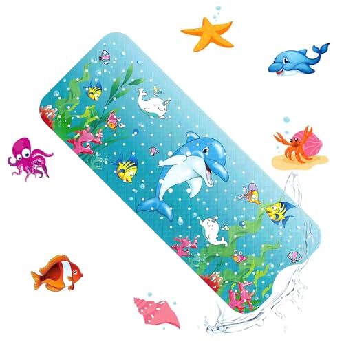 ZSMJAER Badewannenmatte, rutschfest, 100 x 40 cm, Ozeanmotiv, geeignet für Kinder und Babys, rutschfest, maschinenwaschbar (Delfin-Form) von ZSMJAER
