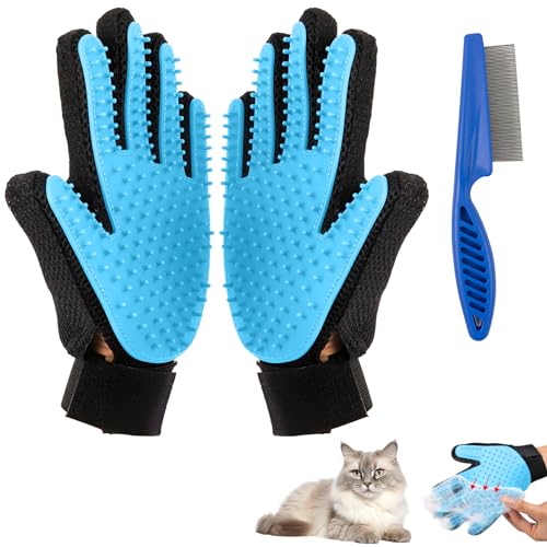 ZSMJAER Haustier Handschuh katzenbürste handschuh,Geeignet für die Pflege von Hunden,Katzen und Reinigung Pet Grooming Brush Glove hat eine massierende Wirkung (Hellblau) von ZSMJAER
