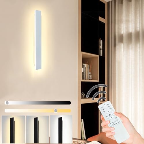 ZTWLEED 12W Wandleuchte Innen Dimmbar,LED Wandlampe Innen Mit Fernbedienung 2.4G,Dimmbare Wandlampe Innen 3000K-6000K.40CM Lang Wandleuchte Modern für Wohnzimmer Schlafzimmer Flur Weiß AC220V. von ZTWLEED