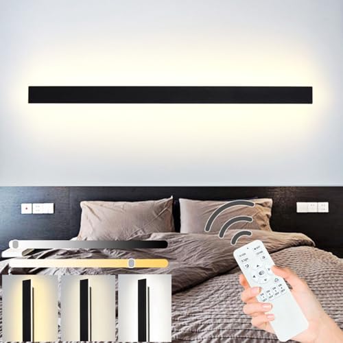 ZTWLEED 44W Wandleuchte Innen Dimmbar,LED Wandlampe Innen Mit Fernbedienung 2.4G,Dimmbare Wandlampe Innen 3000K-6000K.120CM Lang Wandleuchte Modern für Wohnzimmer Schlafzimmer Flur Schwarz AC220V. von ZTWLEED