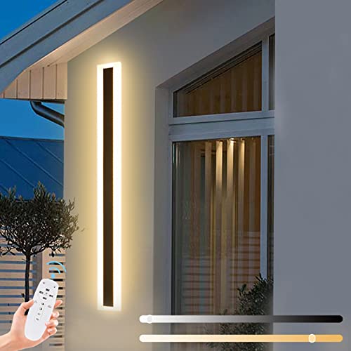 ZTWLEED Lange Wandleuchte Aussen, Dimmbare Wandleuchte mit Fernbedienung,LED Lange Wandlampe Villa 25W IP65 Wasserdicht Wandleuchten Schwarz,120CM Wandlampe Aussen für Terrassen Villa von ZTWLEED