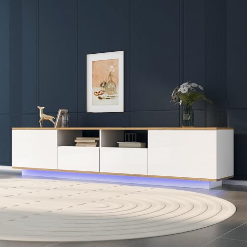 ZUUYEE LED TV-Schrank, Lowboard Fernsehschrank TV Board TV-Tisch modern Wohnzimmer Möbel Fernsehtisch, weiß, 180 cm von ZUUYEE