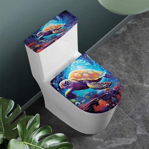 ZUXONGSY WC-Sitzbezüge für Badezimmer-Sets mit Schildkrötenmotiv, blau, WC-Deckelschutz, weich, staubdicht, Polyester, weich, einfache Installation, Badezimmer-Dekoration von ZUXONGSY